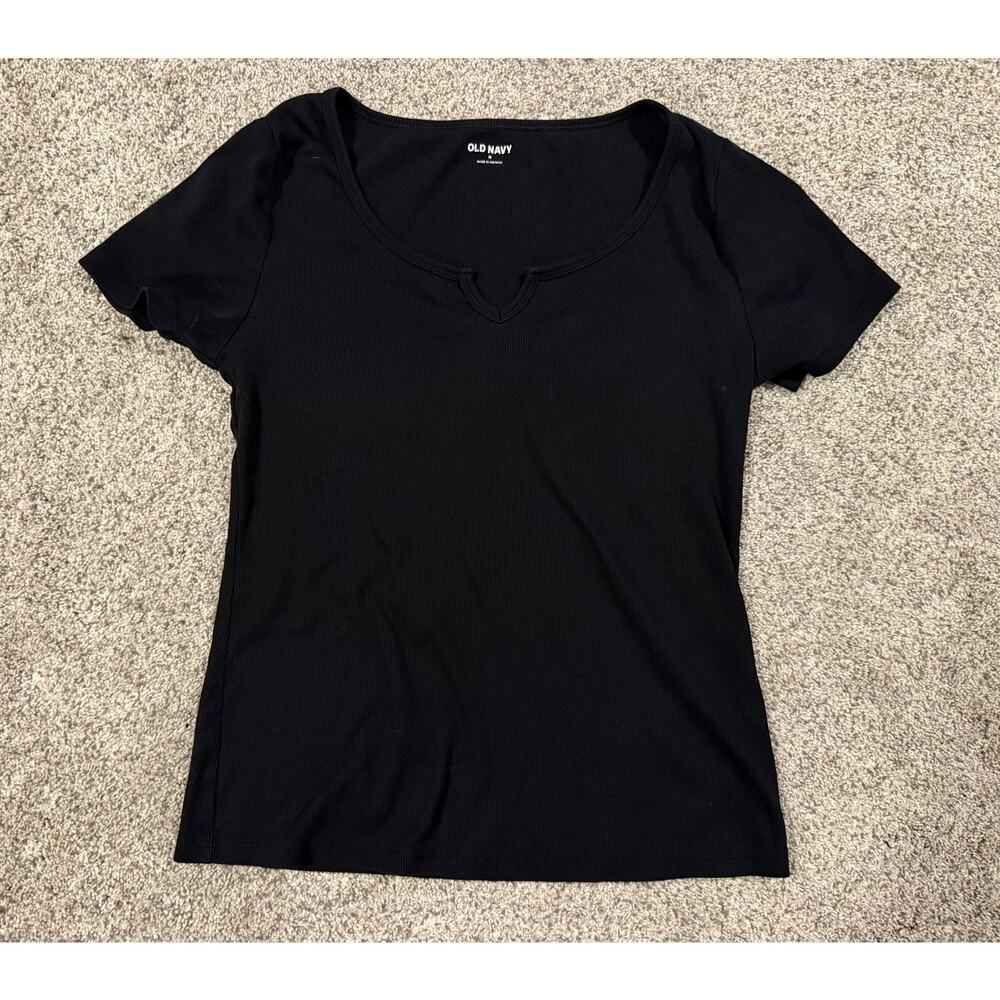 Womens Black Old Navy Fitted Ribbed Tee sz M